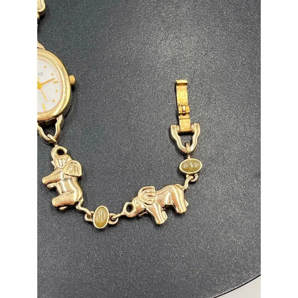 Lenox Vintage Sterling Silver Vermeil Elephant Trunk Up Jade Cabochon Watch 6.5”